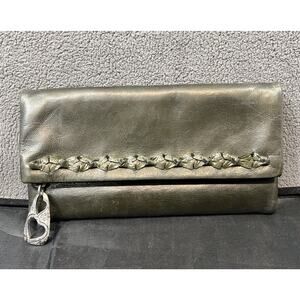 Brighton Wallet Trifold Credit Card Checkbook Magnetic Close Olive Green Silver